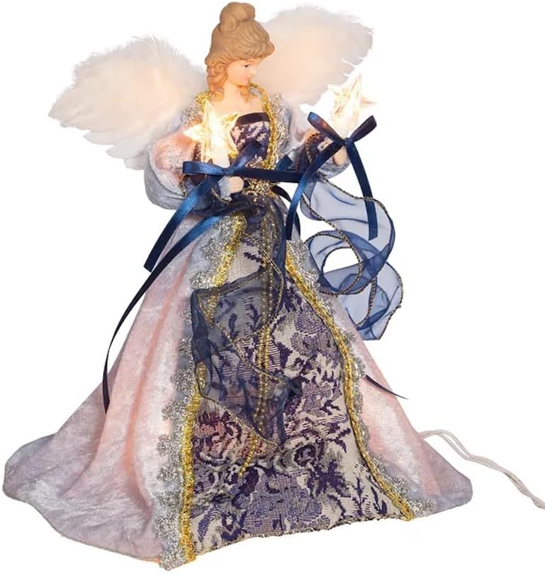 Elegant Blue & Gold Light-Up Angel Tree Topper