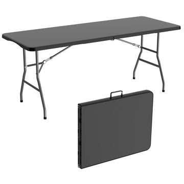 6Ft Folding Table for Indoor Outdoor, Fold-in-Half Portable Plastic Dining Table with Carrying Handle for Picnic