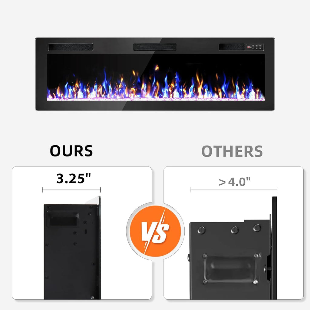 Electric Fireplace, 60" Recessed and Wall Mounted Electric Fireplace, Electric Fireplaces Inserts Heater