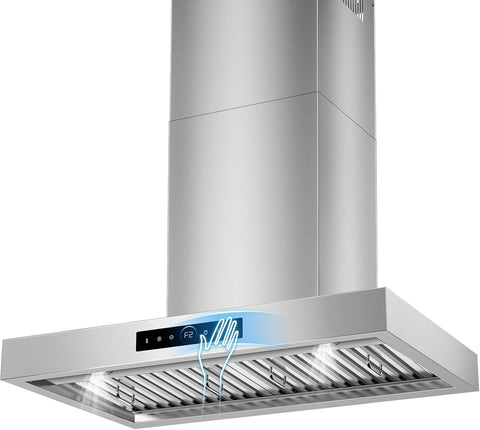36 Inch Stainless Steel Wall Mount Range Hood 700 CFM 3 Speed Touch Control, LED Lights Convertible Ducted/Ductless