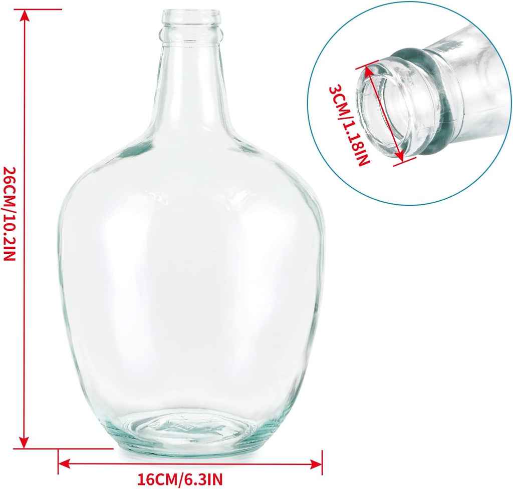 Glass Jug Vase 10" Tall, Clear Flower Vase, Decorative Bottle Vase, Mantel