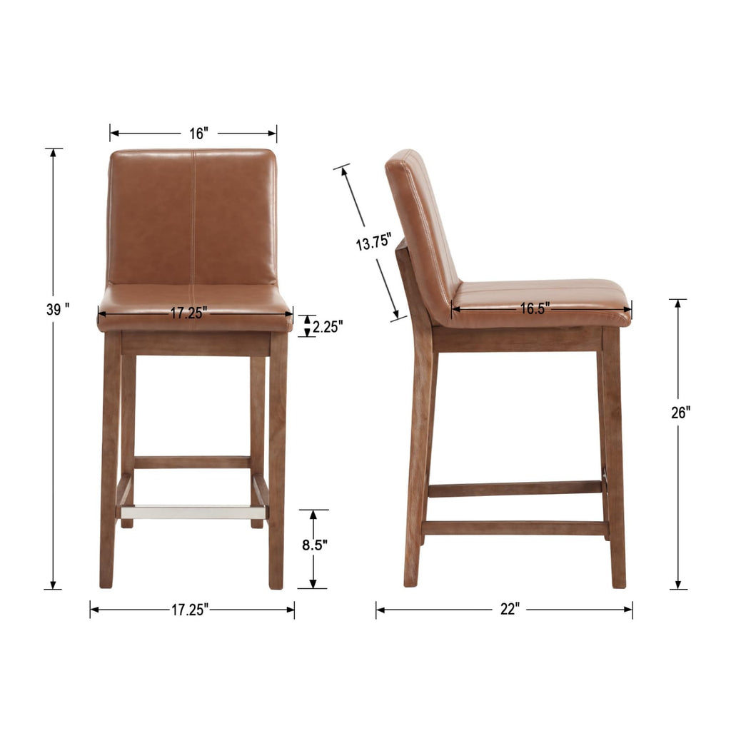 Counter Height Bar Stools Set of 6 Faux Leather Upholstered Kitchen Island Stools with Back and Distressed Wood Legs