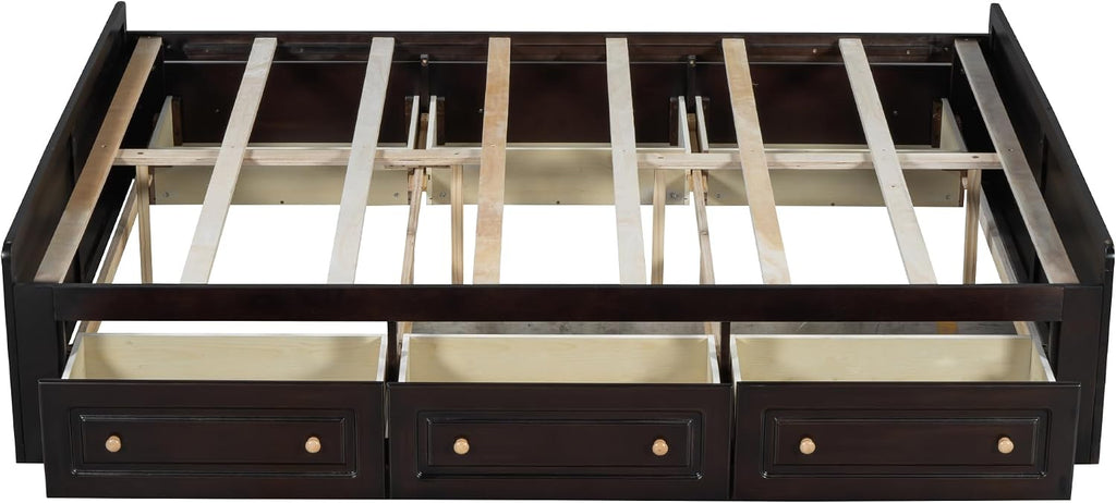 Wood Platform Bed Frame, with 6 Drawers, Floor Wooden Bed Frame Without Headboard, Storage Bed Frame Wood