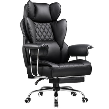 Big and Tall Office Chair, High Back Leather Gaming Chair with Footrest, Executive Ergonomic Office Chair with Pocket