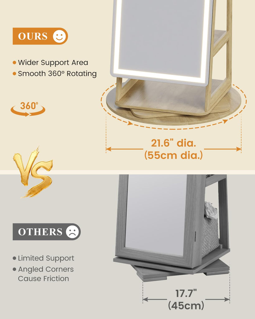LED Arched Mirror Jewelry Cabinet Standing, Lockable Jewelry Armoire