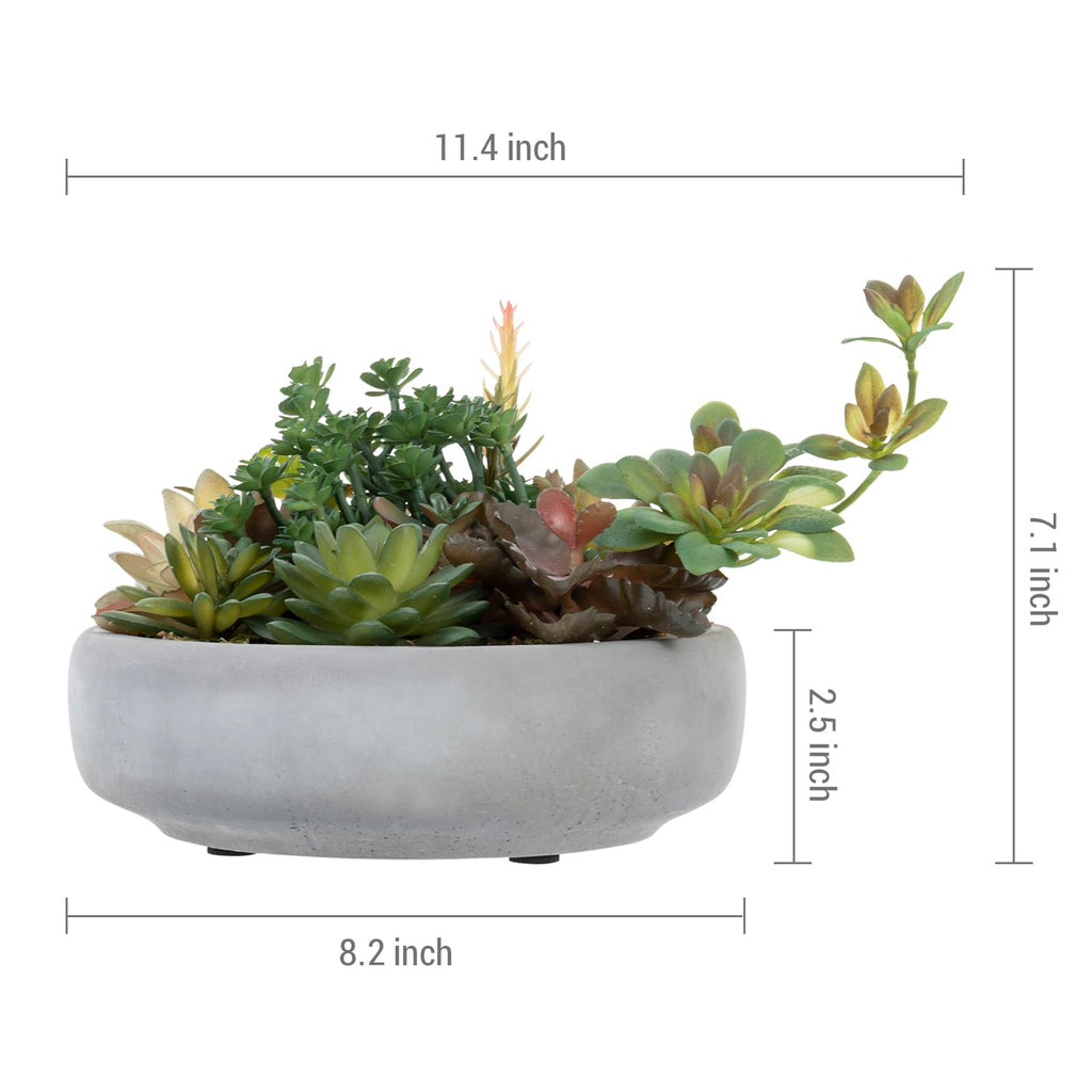 Artificial Succulent Arrangement in Round Gray Cement Planter Pot