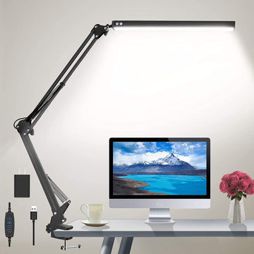LED Desk Lamp,Reading,Adjustable Eye-Caring Desk Light with Clamp,Swing Arm Lamp Includes 3 Color Modes,10