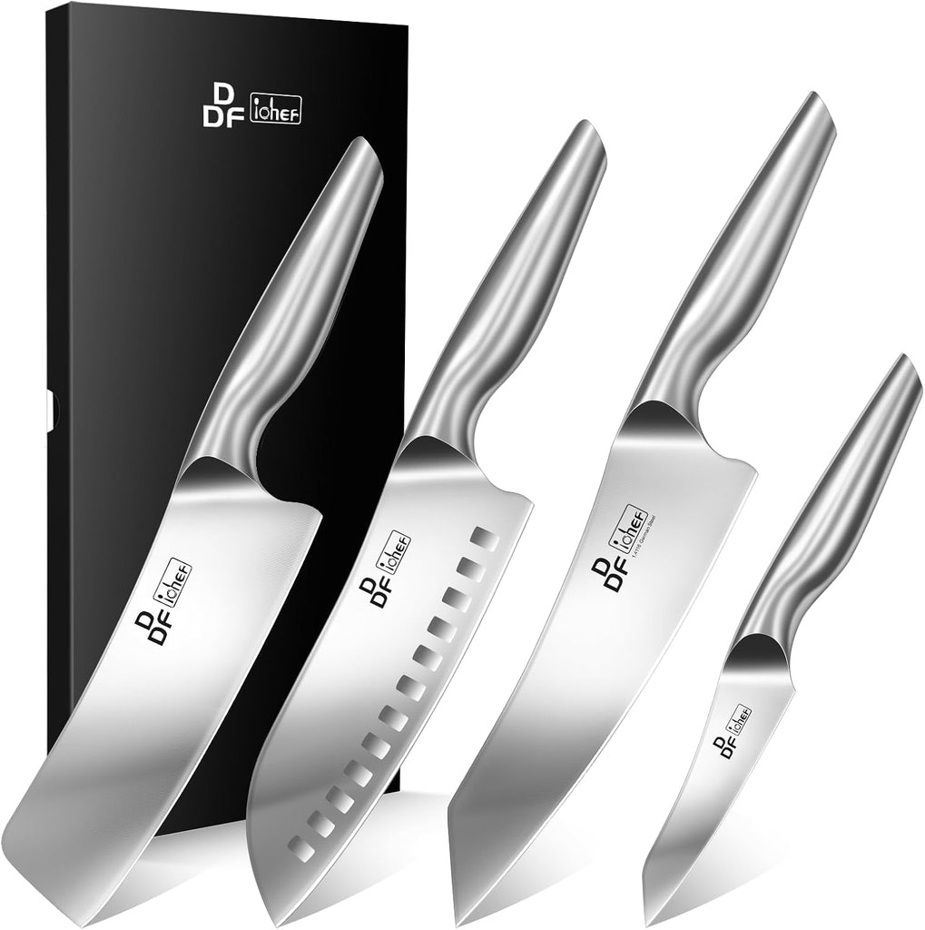 4 Piece Kitchen Knife Set, High Carbon Stainless Steel, Dishwasher Safe | Super Sharp Chef Knife Set with Ergonomic