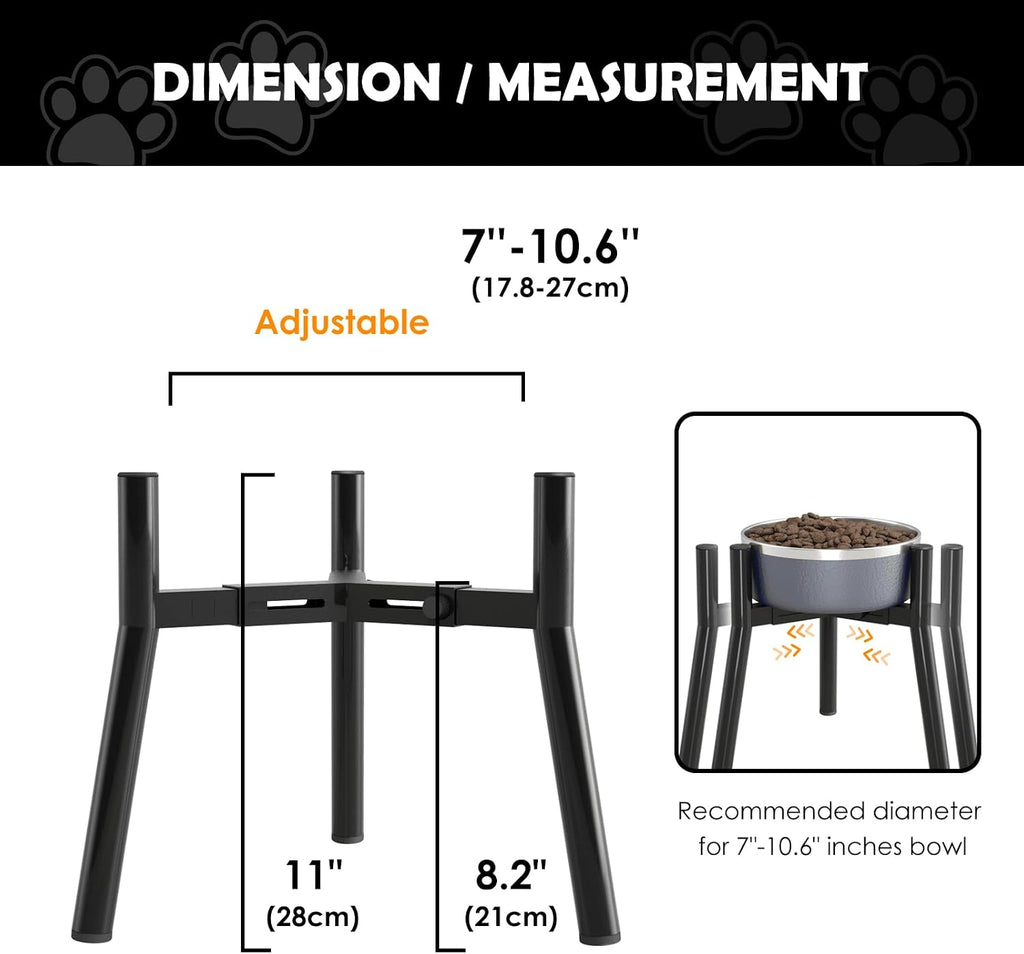 Adjustable Dog Bowl Stand, Tall Elevated Feeder for 7-10.6" Bowls, Metal Single Raised Holder, 11" Tall (Bowl Not
