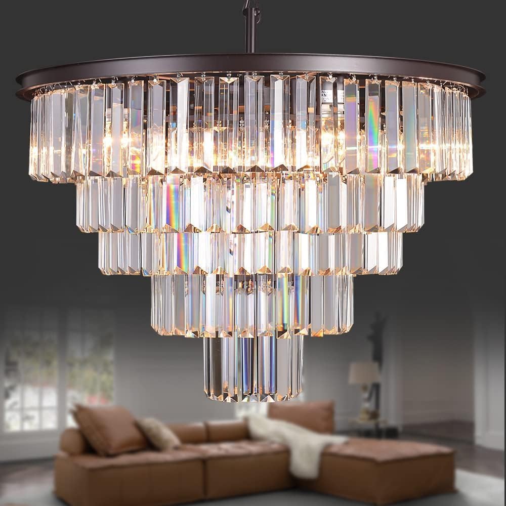 Modern Crystal Chandelier - Luxury 5-Tier Contemporary Pendant Ceiling Lamp Fixture for Dining Room, Living Room, Hotel - Oil Rubbed Bronze Finish A107-B0B4NQHM78