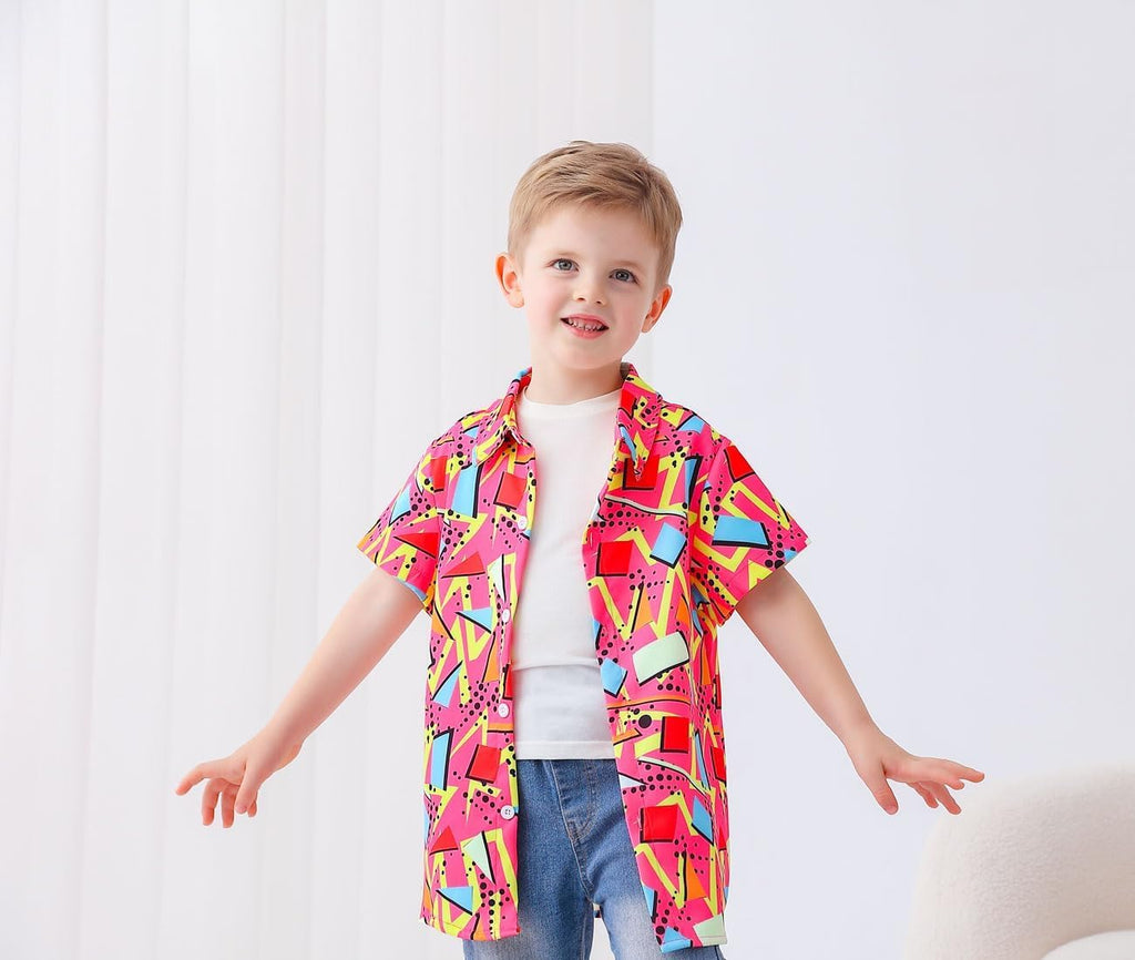 Boys Graphic Button Down Shirts Short Sleeve Hawaiian Top