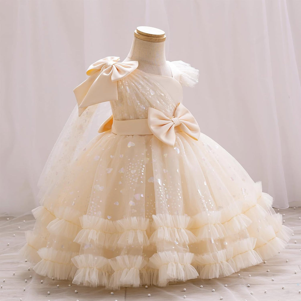 Toddler Baby Girls Sequin Heart Tutu Dress Pageant Wedding Flower Girl Dresses Princess Birthday Party Bowknot Gowns