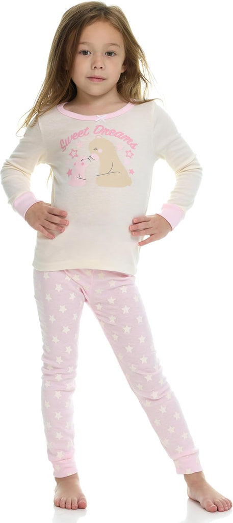 Girls' Piece Pajama Set - Long Sleeve Cotton Blend Sleepwear, 2 Tops and 2 Pants - Months