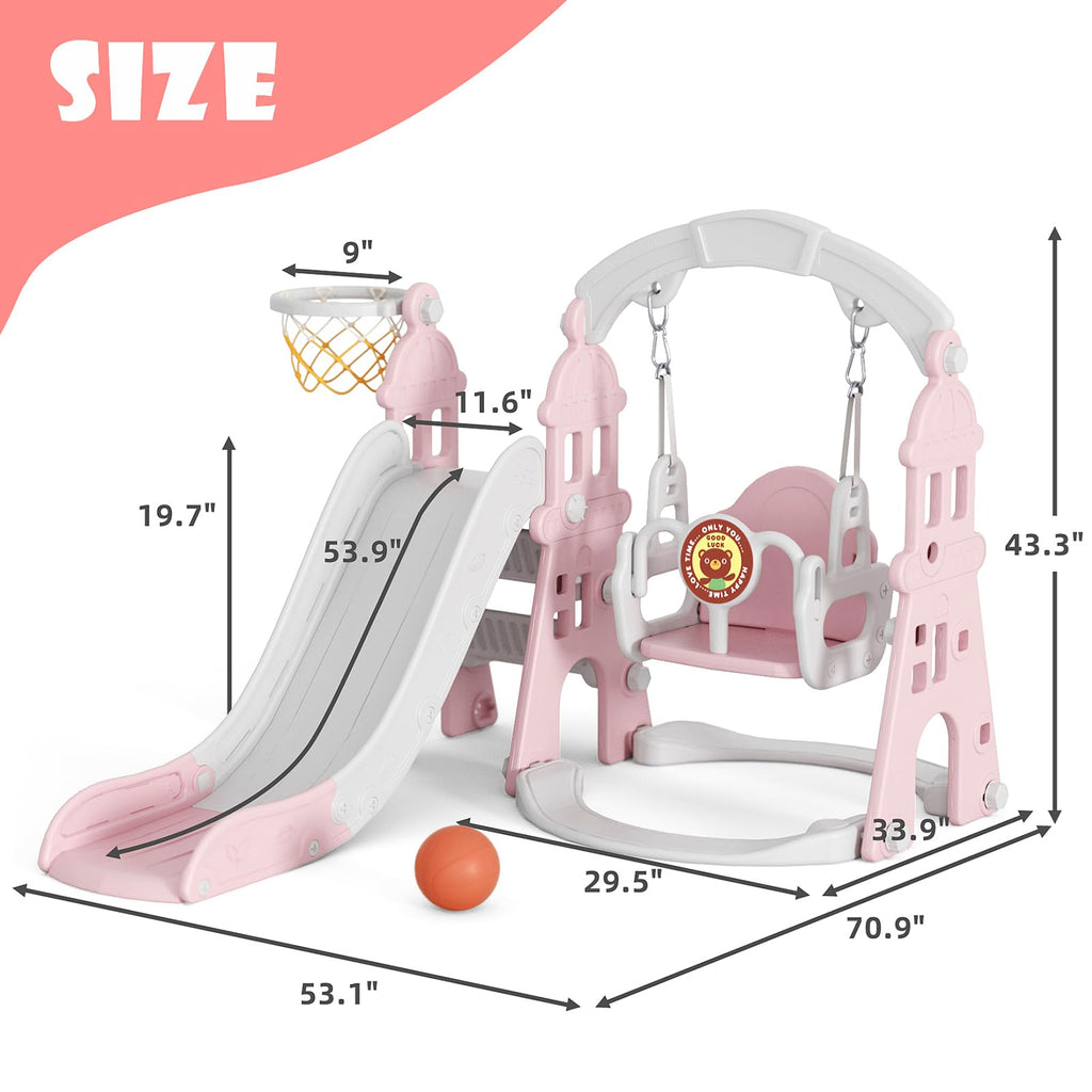 4-in-1 Toddler Slide and Swing Set, Indoor & Outdoor Playground