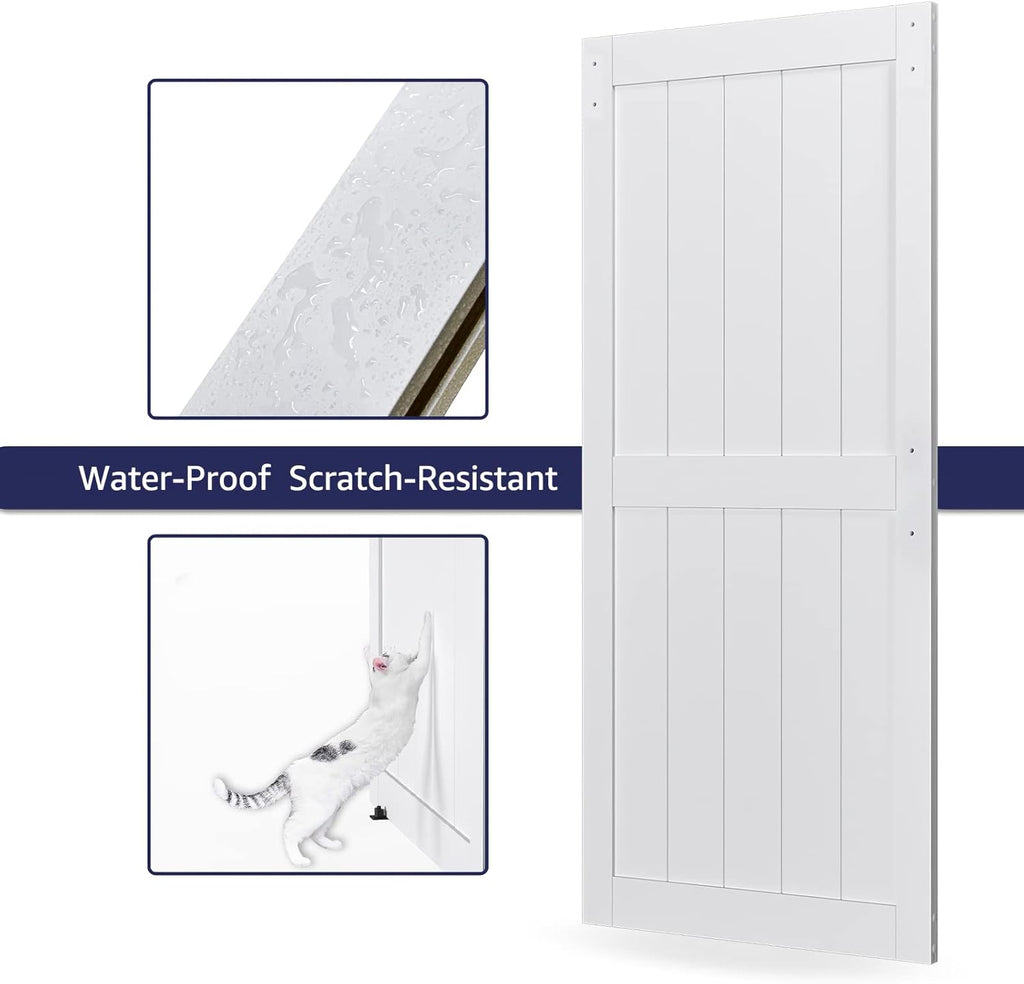 36in x 84in MDF Sliding Barn Door with 6.6ft Barn Door Hardware Kit & Handle, Pre-Drilled Holes Easy