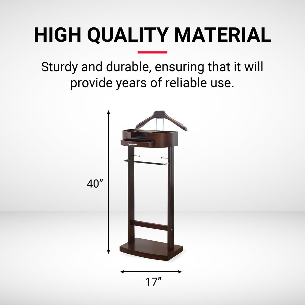 Wooden Suit Valet Stand for Men with Drawer and Shoe Rack