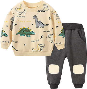 Toddler Baby Boy Clothing Sets Little Dinosaur Printed Long Sleeve Tops and Pants Kids 2pcs Outfits
