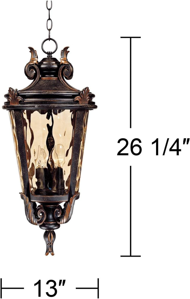 Marseille 26 1/4" Bronze 4-Light Outdoor Hanging Lantern with Hammered Glass
