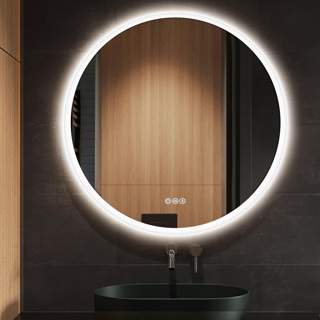 S·BAGNO 36’’ Round LED Bathroom Mirror with Lights, Backlit and Front Lighted, Anti-Fog Wall-Mounted Vanity