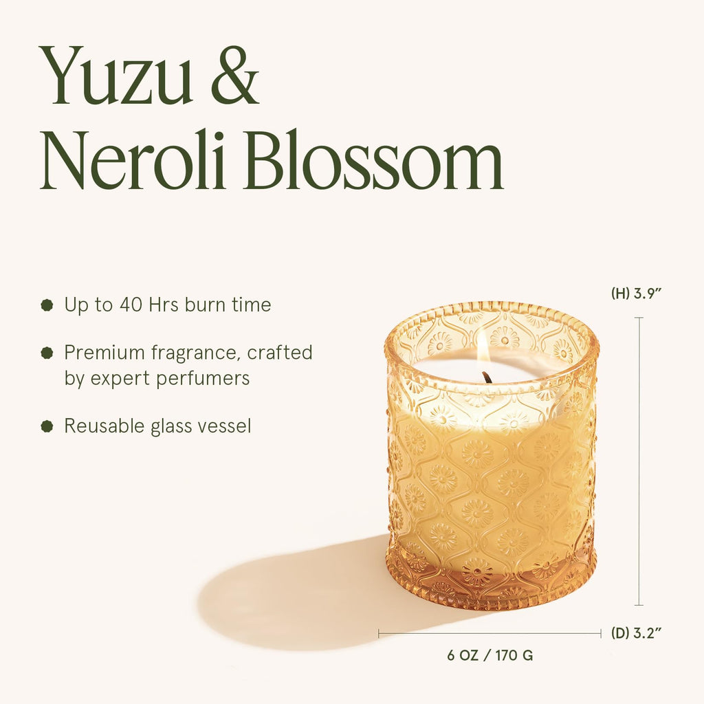 Yuzu Neroli Scented Candles, Natural Soy Wax 40 Hrs