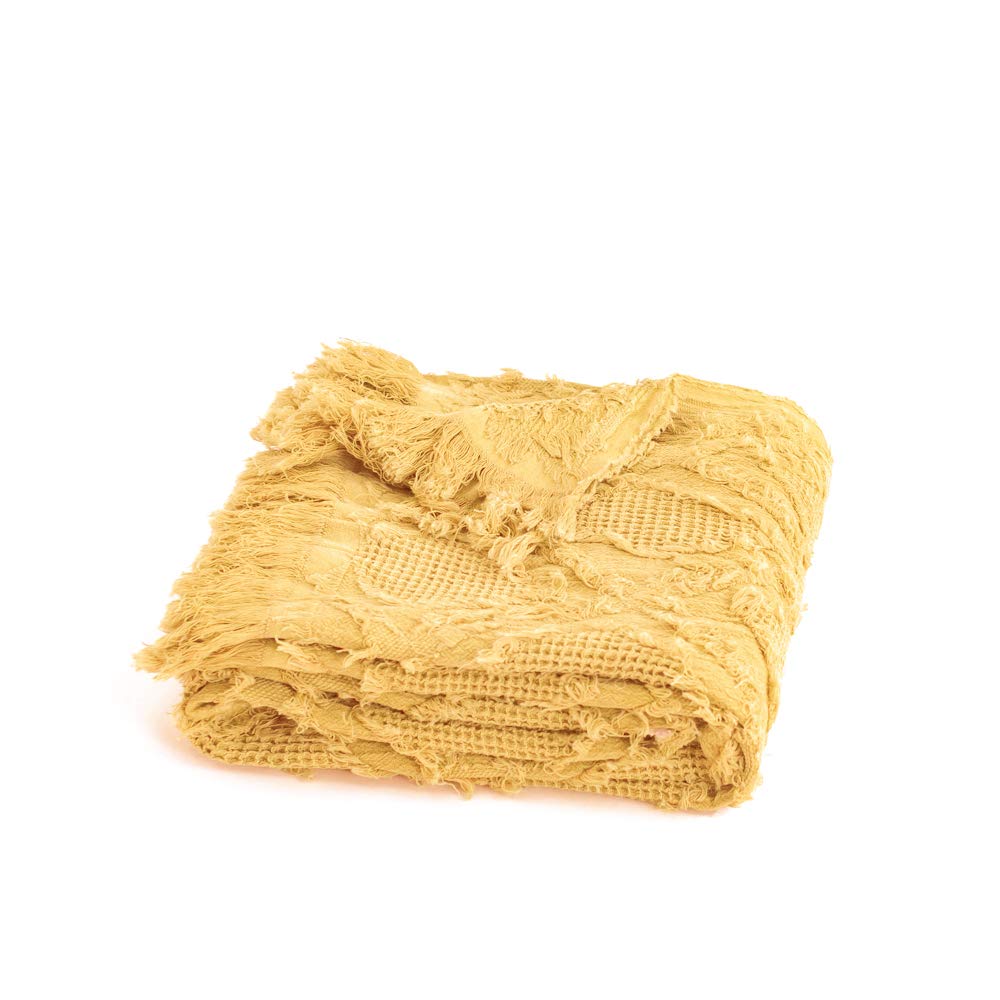 100% Cotton Throw Blanket for Bed, Couch, Boho Textured Geometric Knit Woven Blanket with Tassels Soft, Lightweight