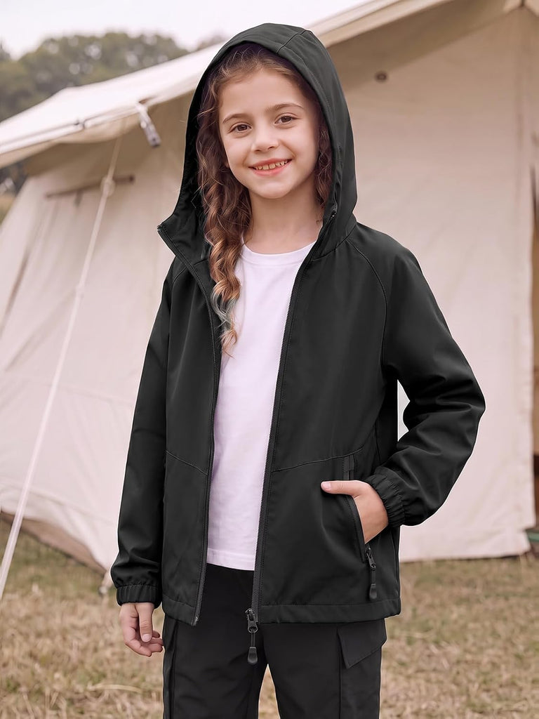 Girls Rain Jacket Lightweight Zip Up Windbreaker Hooded Coat