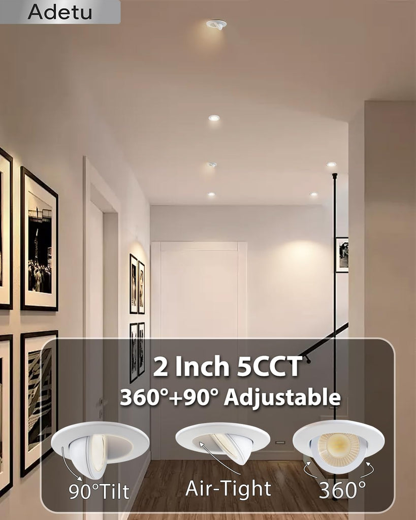 2 Inch Gimbal LED Recessed Light, 5CCT, 5W, 550LM Brightness, 4 Pack