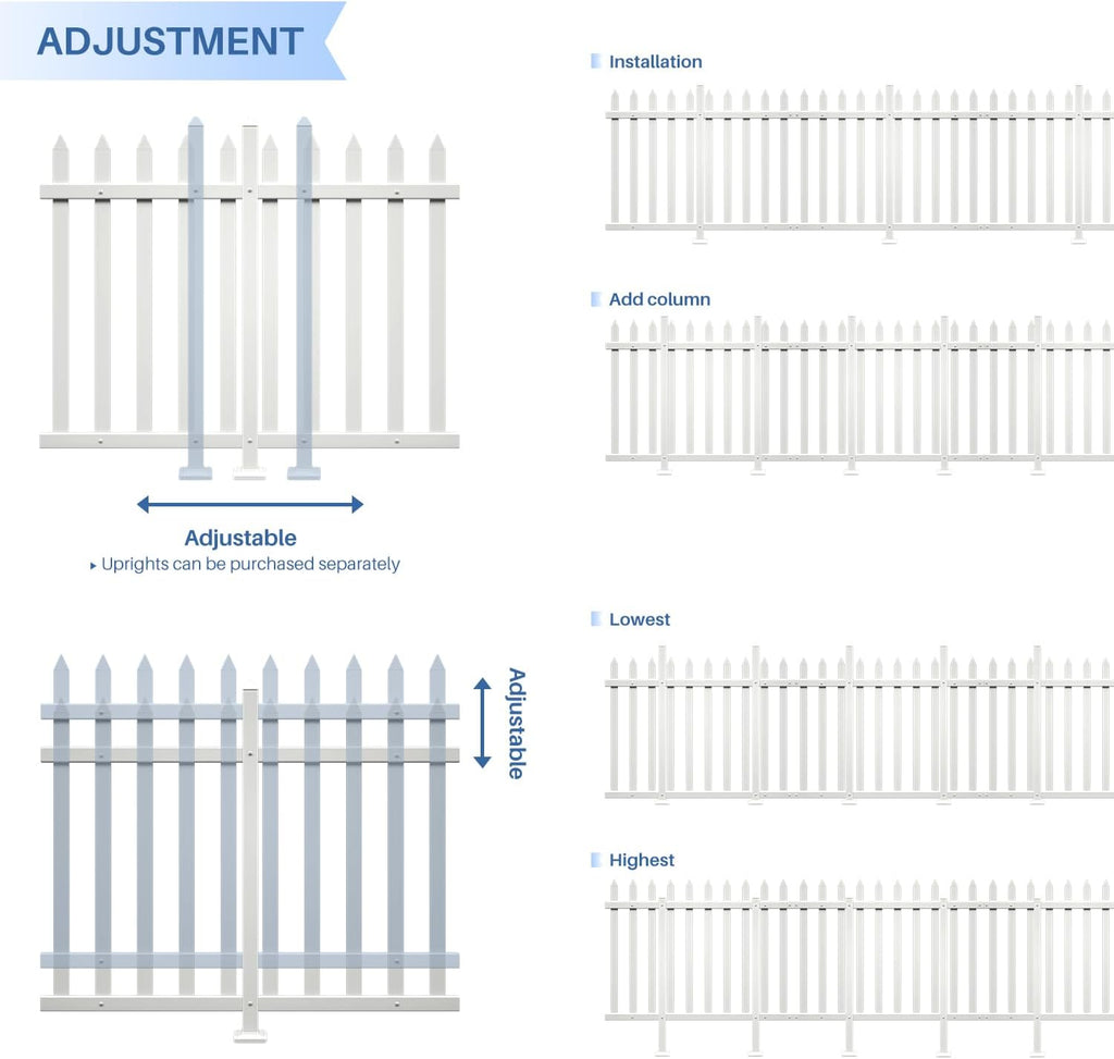 5 Sets 36"H x 84"W Vinyl White Picket Fence Panels Decorative Fencing for Front Porch Yard Garden Pool (34 Pickets