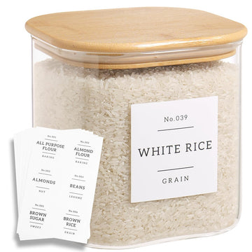 Large Glass Flour and Sugar Containers with 42 Kitchen Pantry Labels - 85 Oz Glass Food Storage Containers with