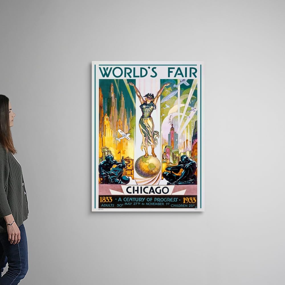 Chicago Worlds Fair, 1933 Canvas Wall Art Print Figurative, Vintage, Home Decor Woman, Figure Artwork, 12" x 16"