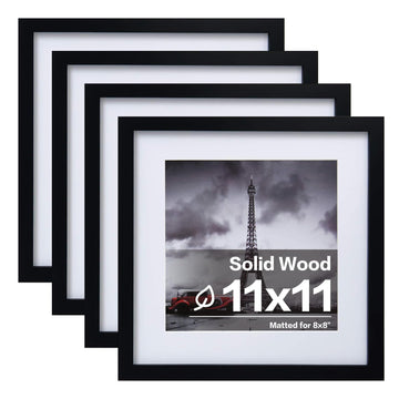 11x11 Picture Frames 4 PCS, Made of Solid Wood Covered by Plexiglass for Pictures 4x4/8x8 with Mat for Table Top