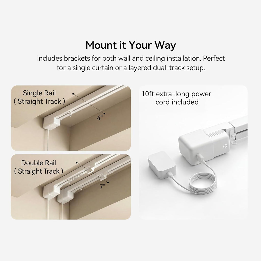 Remac M1 No-Cut Telescopic Motorized Curtain Track, Apple Home Certified Matter Smart Curtain System, Works with
