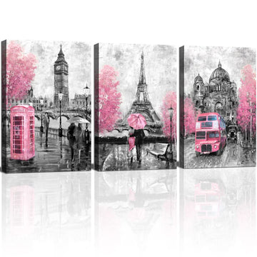 Pink Wall Bathroom Paris Canvas Print Girls Room Decor