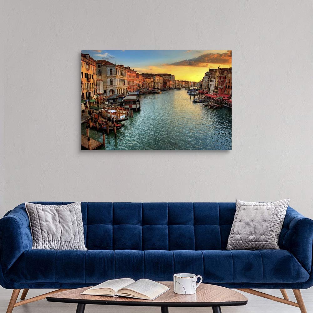Venice Sunset Canvas Wall Print, Home Decor, Artwork, 48"x32" Nature Artwork, 48"x32"