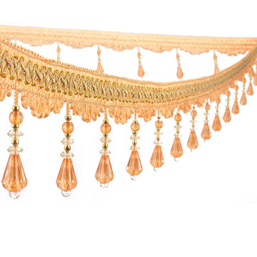 Light Gold Beaded Fringe Trim, Handmade Hanging Crystal Beaded Tassel Fringe Trim for Curtain Tablecloth Home - 4 Yards