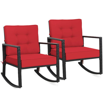 Outdoor Rocking Chair with 5" Thick Soft Cushions, Red (2)