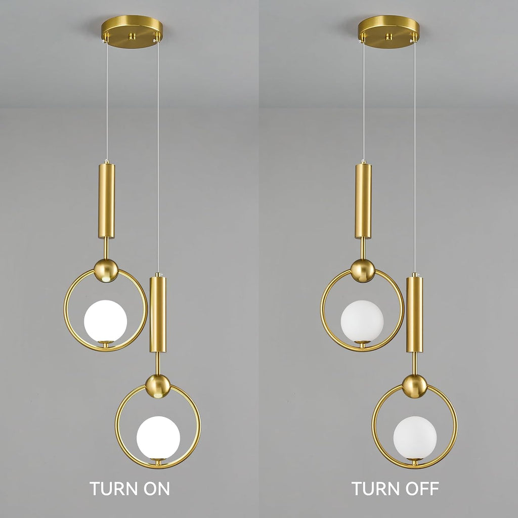 Modern Globe Glass Pendant Light fixtures 2-Light, Simplicity Gold Pendant Lighting, Mid Century Chandelier for