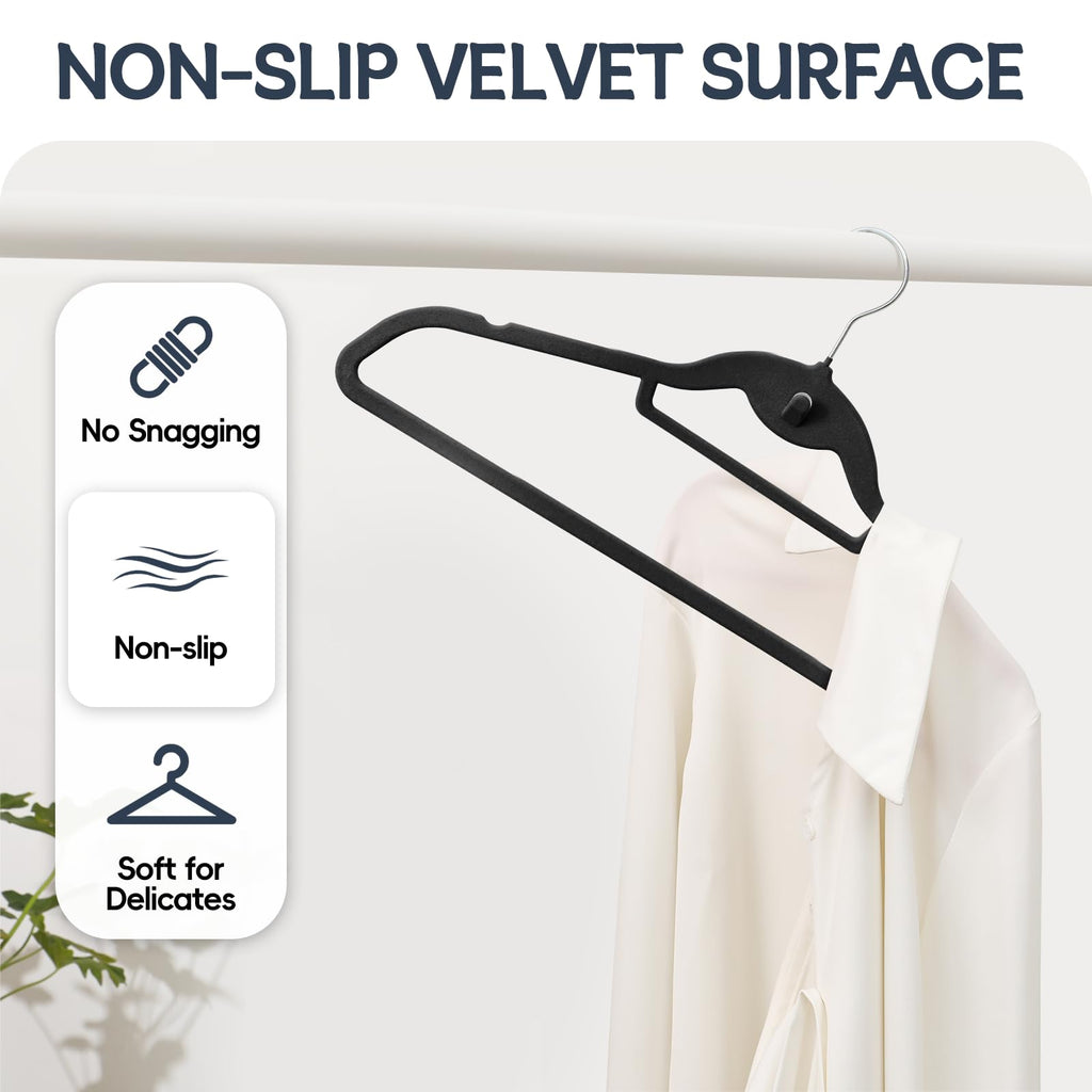 Velvet Stackable Hangers 50 Pack Space Saving Cascading Hook Black
