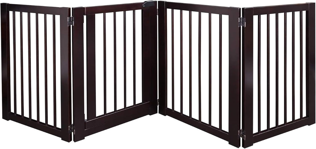 Freestanding Wooden Pet Gate with Door Adjustable Dog Barrier Portable Indoor Safety Fence for Pets Durable Wood