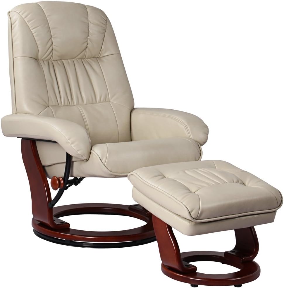 Modern Reclining Swivel Lounge Chair and Ottoman — Faux Leather