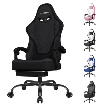 Fabric Video Gaming Chair Footrest Lumbar Support High Back Recliner