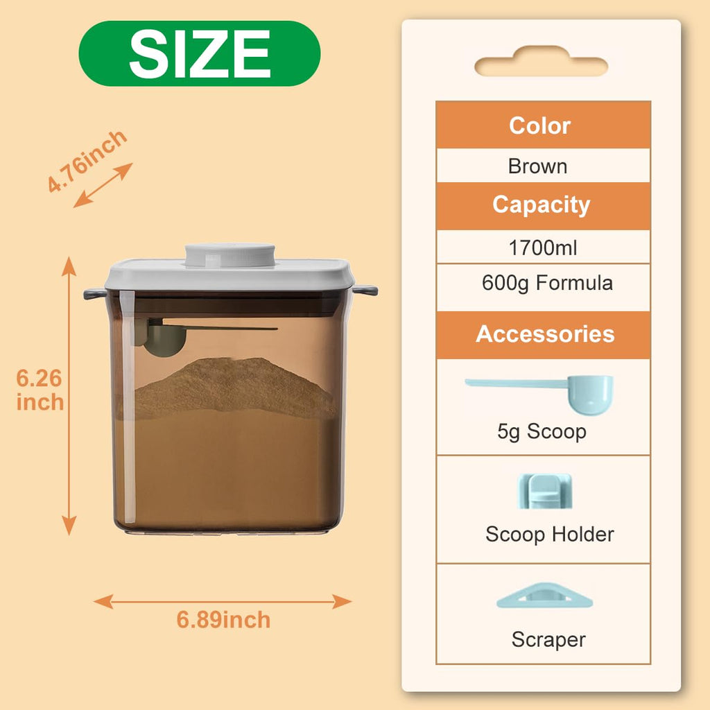 Formula Container, 1700Ml/730g Airtight Formula Dispenser, One Button Handy Pop Up Food Containers Milk Powder