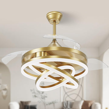 42'' Retractable Chandelier Ceiling Fan with Light, Gold