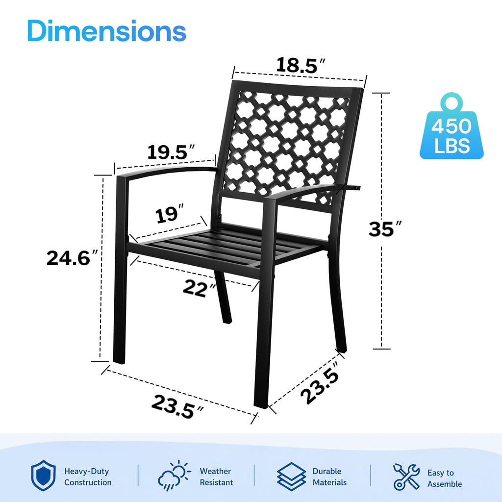 Stackable Outdoor Patio Dining Chairs Set of 6, Heavy Duty Black Powder-Coated Metal Patio Chairs, Sturdy