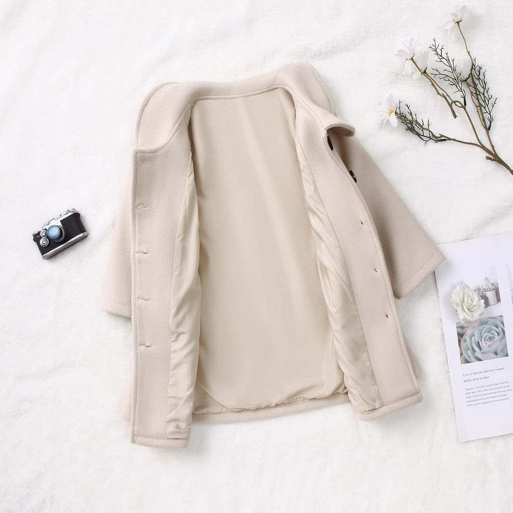 Toddler Baby Girls Dress Coat Kids Wool Blend Long Sleeve Buttons Jacket Fall Winter Outerwear Clothes