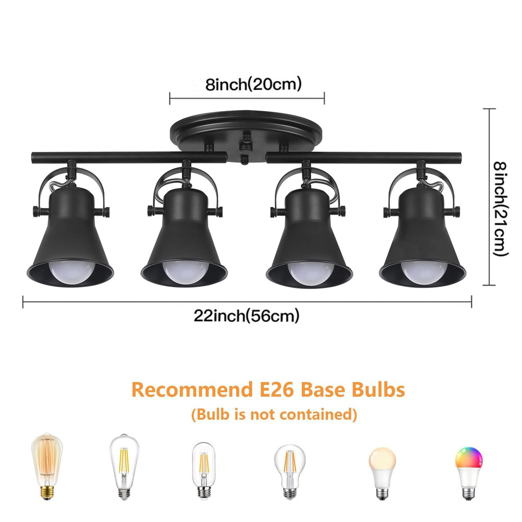Track Lighting Kit,Black Semi Flush Mount Ceiling Light with 4 Rotatable Light Heads,Modern Accent Lighting