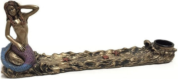 Antique Bronze Mermaid Statue Embellished Incense Fragrance Burner - Set of 12