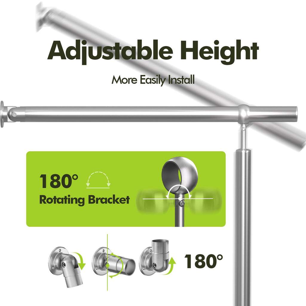 Hand Rails for Steps, 1-2 Step Stainless Steel 304 Single Post Stair Handrail Wall Mount, Indoor Outdoor Stair