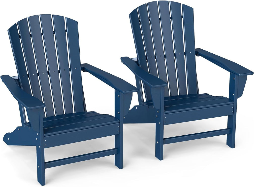 Oversized Adirondack Chairs Set of 2, HDPE All Weather, Blue | 21.6" Extra-Wide Seat | 400 lb Capacity | Stable