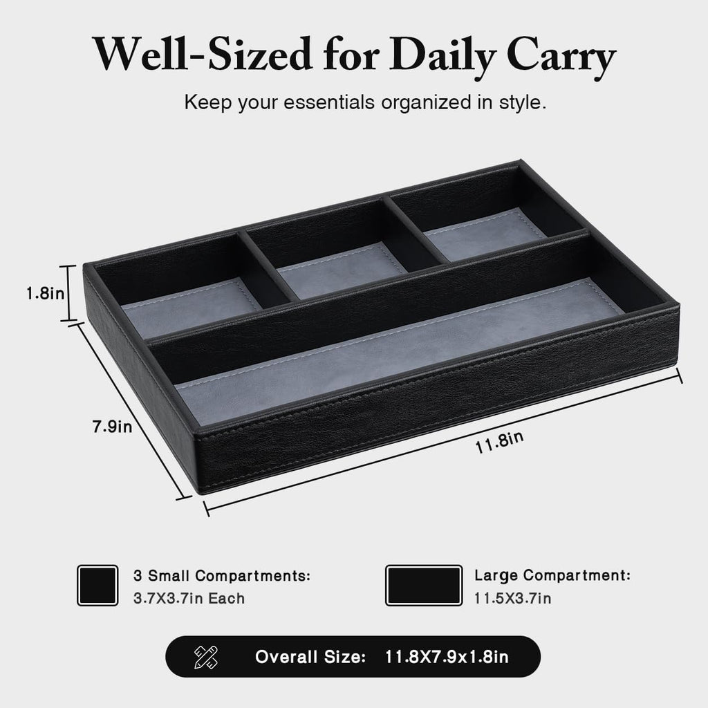Leather Valet Tray for Men, Nightstand Organizer Desk Tray, Black